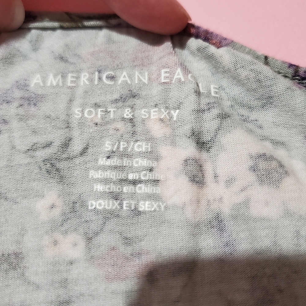 American Eagle Knit Floral Flower Ruched Crop Top Cottagecore Spring - Picture 3 of 5